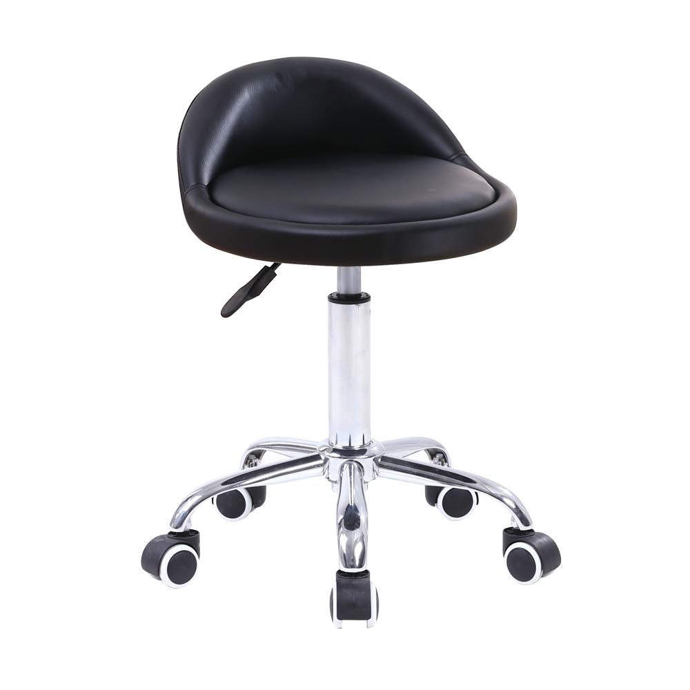 KKTONER PU Leather Rolling Stool with Backrest | Adjustable Swivel Chair