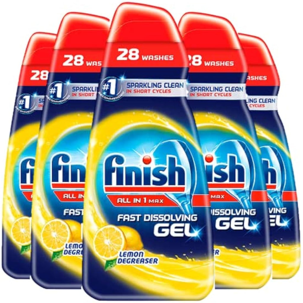 Finish All in 1 Max Dishwasher Gel – Lemon Degreaser, 700ml (5 Pack)
