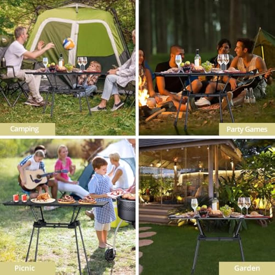 Anbte 3ft Folding Camping Table | 4 Adjustable Heights Aluminum Roll Up