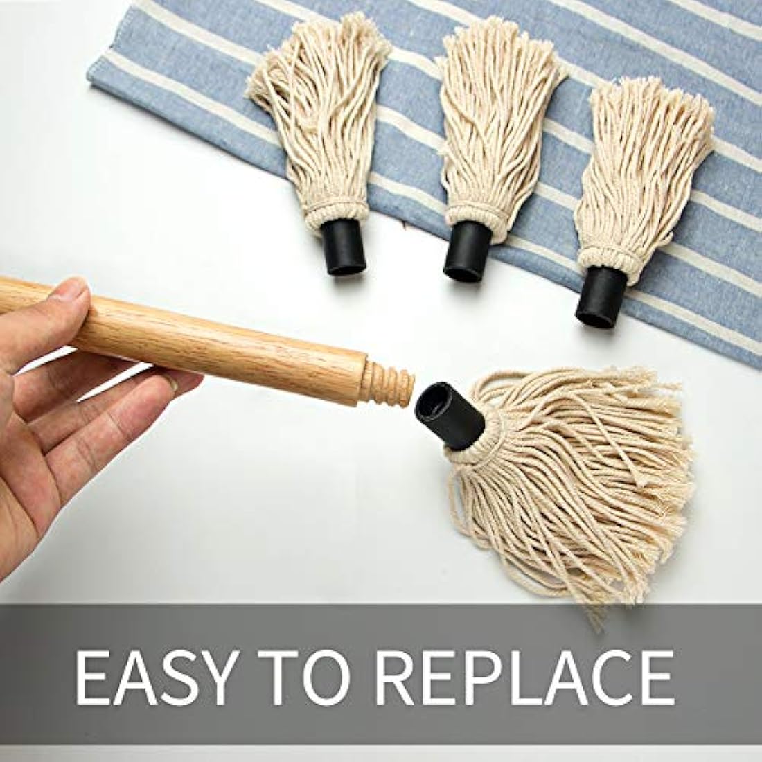 YFWOOD BBQ Basting Mop – 18 Inch Wooden Handle Grill Brush with 3 Heads