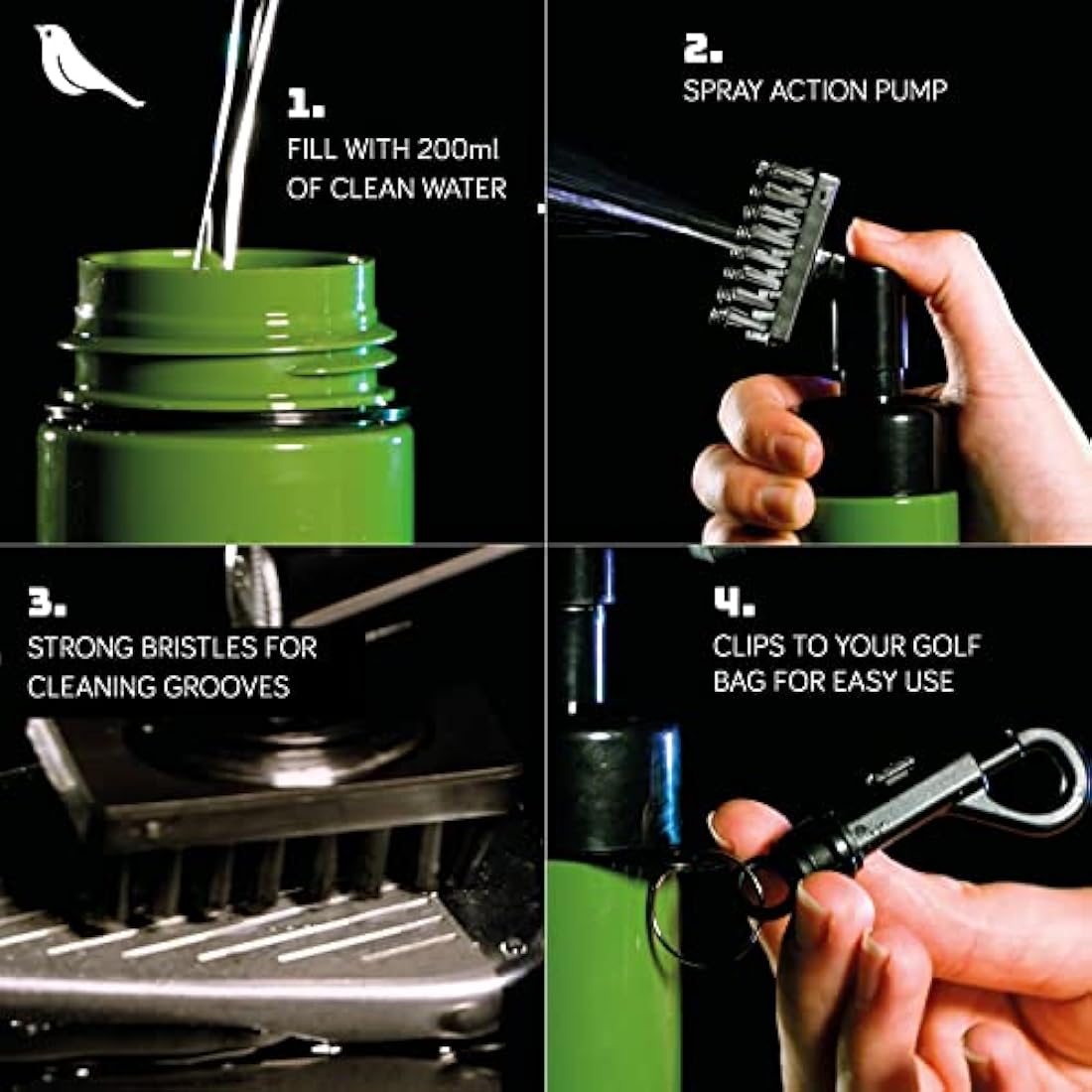Birdie Brush Golf Club Groove Cleaner with 200ml Water Spray Bottle