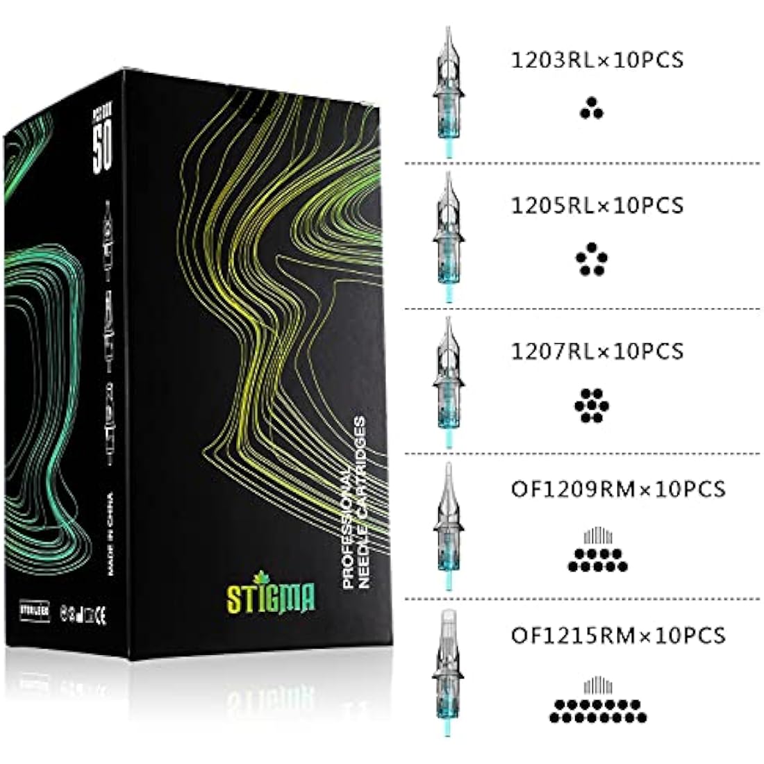 STIGMA Tattoo Cartridge Needles – 50Pcs Mixed Round Liner & Magnum