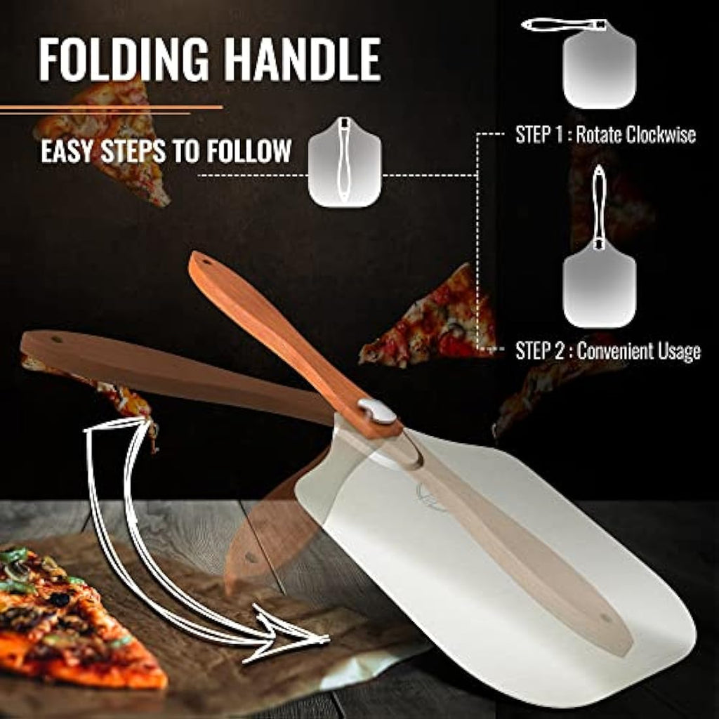 Jolof Store Aluminium Pizza Peel Set – 12x14 Inch Spatula & Rocker