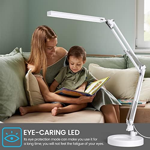 SKYLEO LED Desk Lamp – Swing Arm Clamp Light with 30 Modes | White