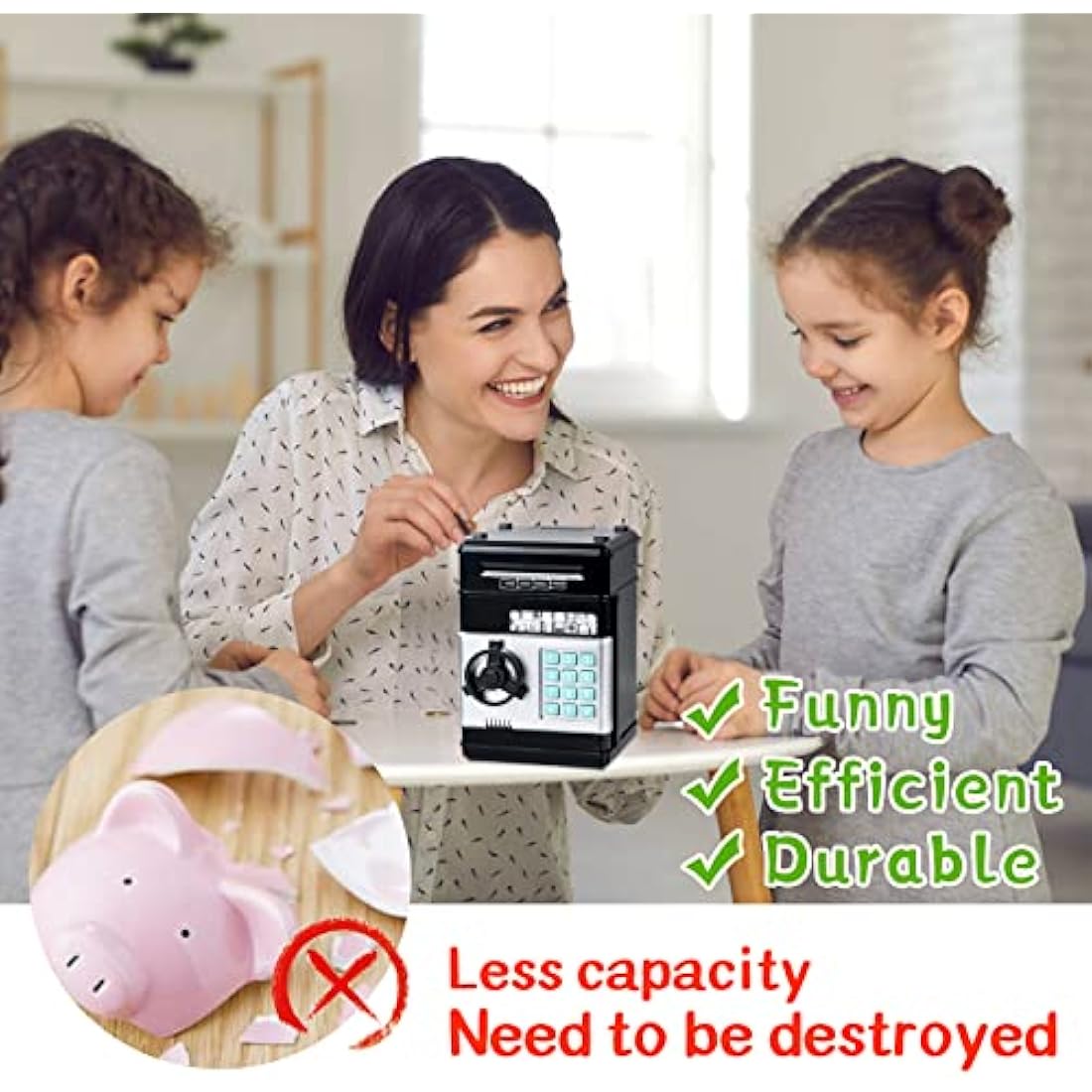 Jolof Store Digital ATM Money Box – Kids Password Safe Piggy Bank (Black)