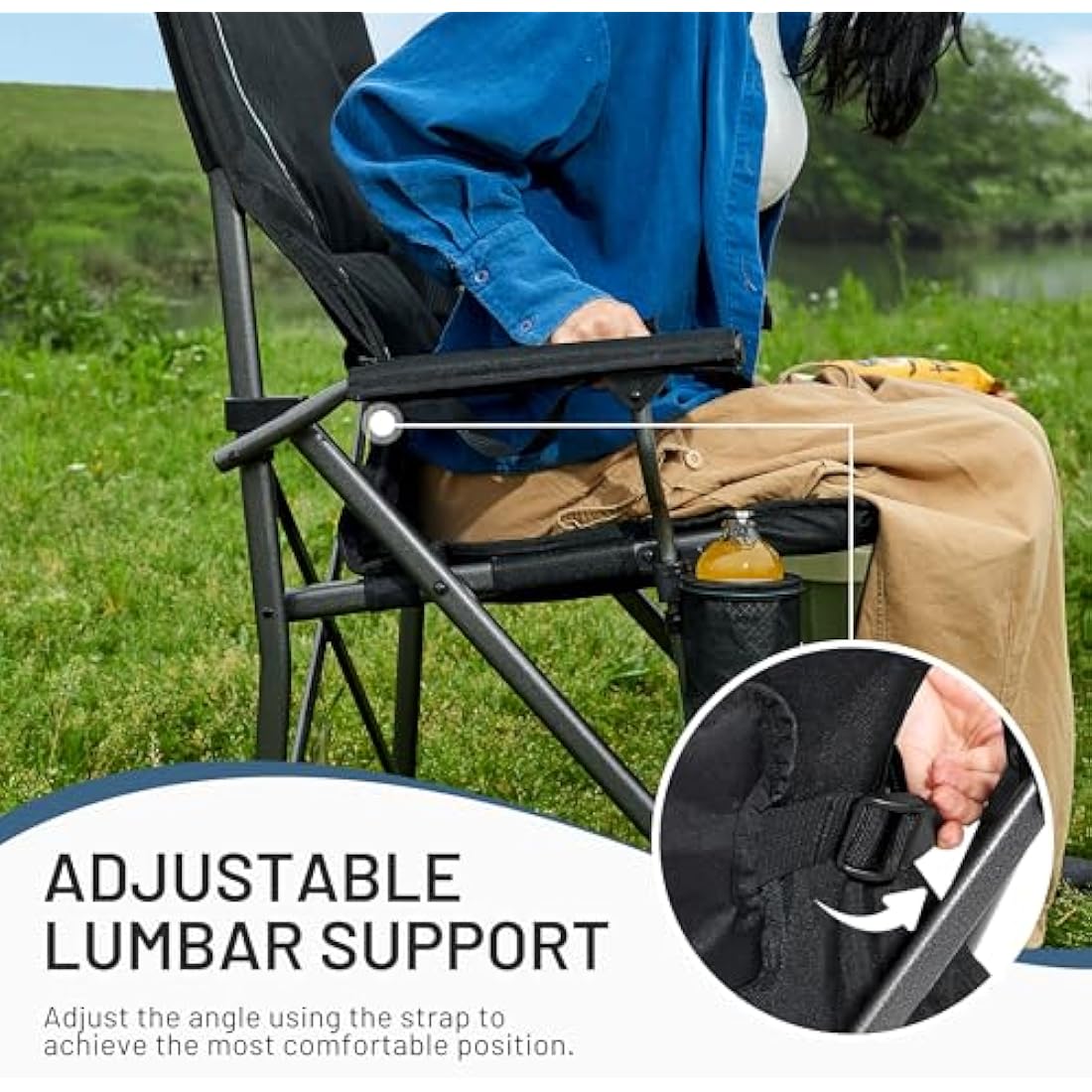 Timber Ridge Folding Camping Chair | High Back with Lumbar Support