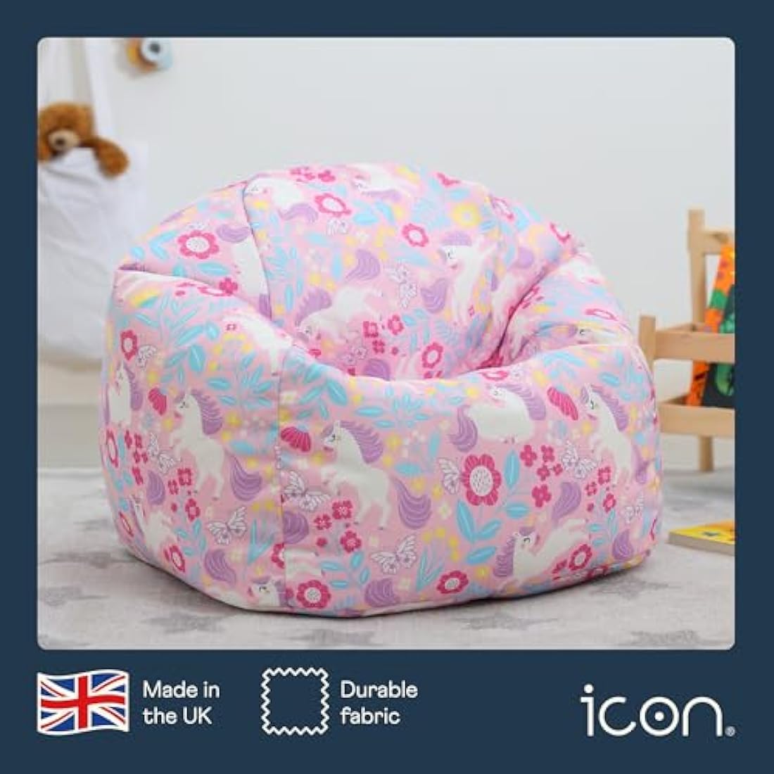 Icon Kids Unicorn Print Bean Bag Chair | Water-Resistant Nursery Decor