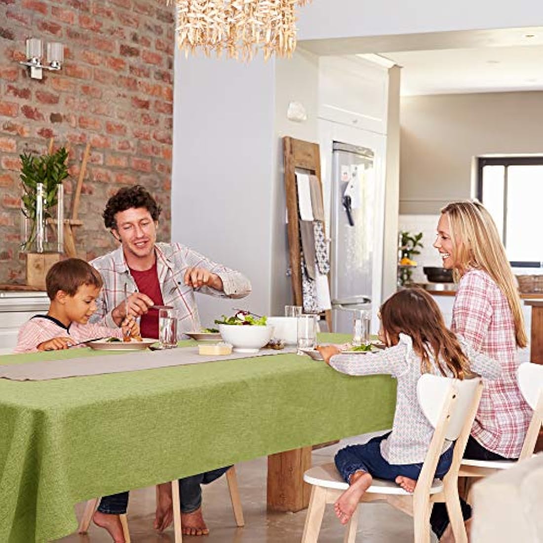 Deconovo Faux Linen Rectangle Tablecloth | Water Resistant Green 54x79in