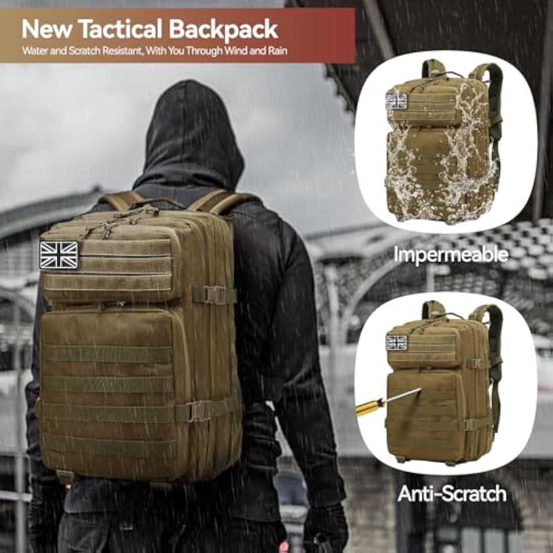 Delgeo 45L Military Tactical Backpack | Waterproof Molle Assault Pack