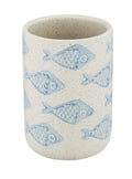 WENKO Aquamarine Ceramic Toothbrush Cup | Matte White Maritime Design