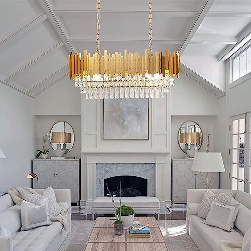 Modern Oval Gold Crystal Chandelier – 10-Light K9 Flush Mount