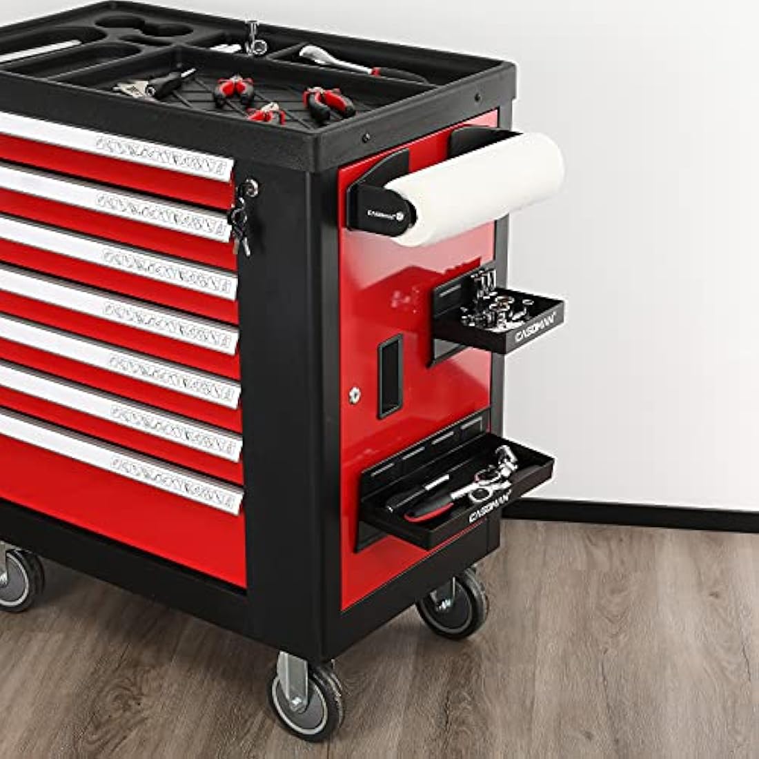 CASOMAN 4-Piece Magnetic Toolbox Shelf & Paper Towel Holder Set