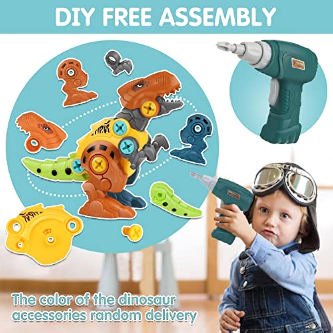 Dreamon Take Apart Dinosaur Toys – 4-Pack STEM Construction Set with Drill