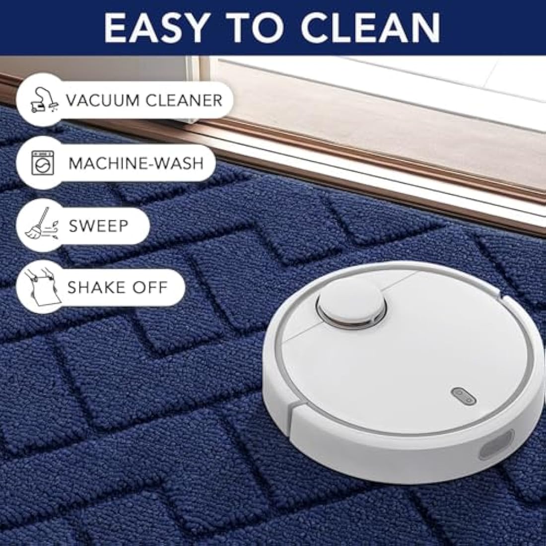 Biscpro Indoor Door Mat – Washable Non-Slip Dirt Trapper Rug, Blue