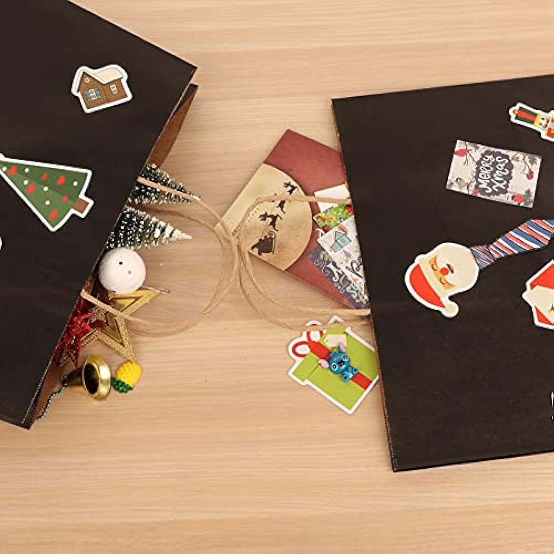 Weifeng 20pcs Large Black Kraft Paper Gift Bags with Handles - 30x12x23cm