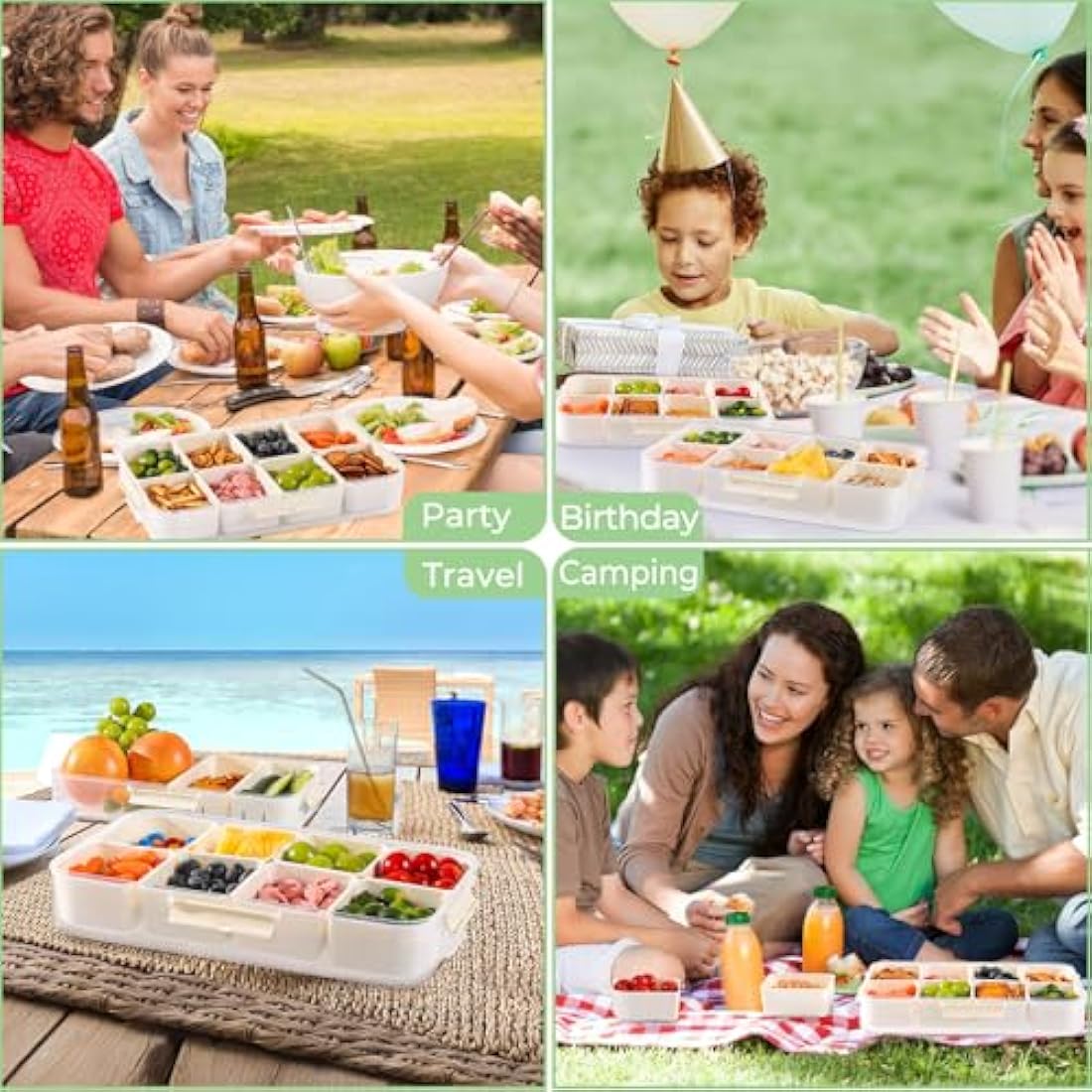 Luxear Snackle Box: 2-Pack Divided Snack Tray with Handle and Lid