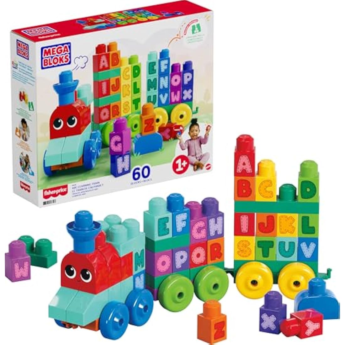 MEGA BLOKS ABC Learning Train – 60 Piece Toddler Building Blocks Set
