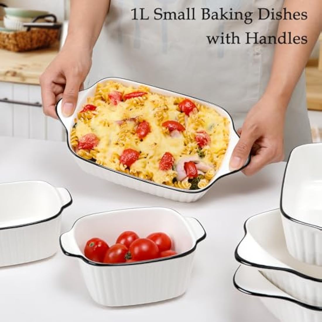 NUTRIUPS 34oz Ceramic Baking Dishes – Set of 4 Rectangular Lasagna Pans