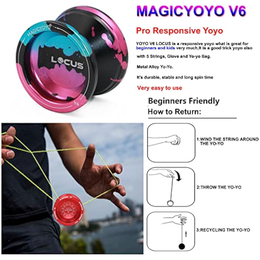 MAGICYOYO V6 Locus Responsive Metal Yoyo Kit - Blue, Pink & Black