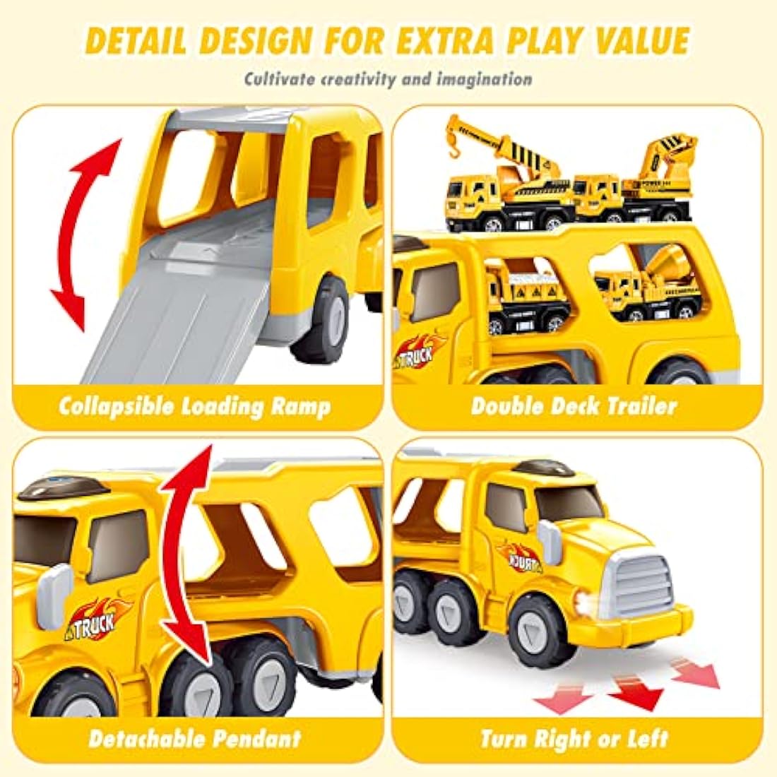 EUTOYZ 5-in-1 Construction Toy Truck Set with Lights and Music