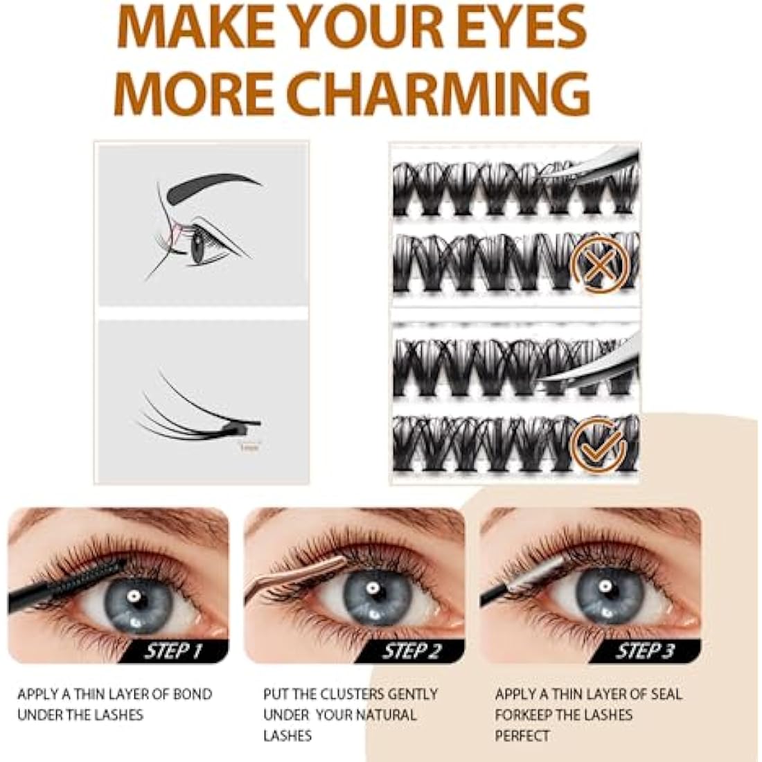 Jolof Store Cluster Lashes | 72 Pcs D Curl DIY Eyelash Extensions 8-16mm