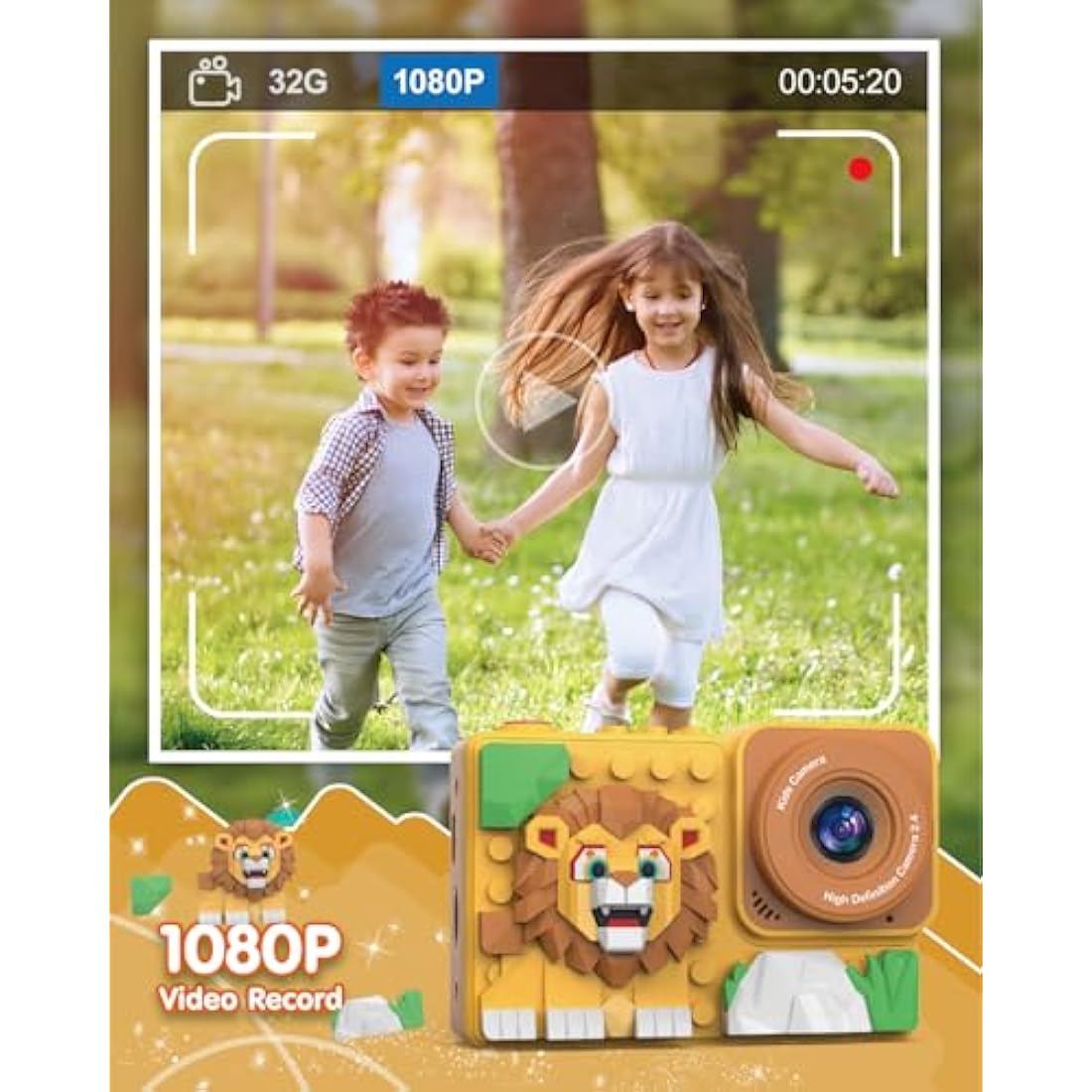 Kizeefun Kids Digital Camera – Building Block Toy with 32GB SD Card