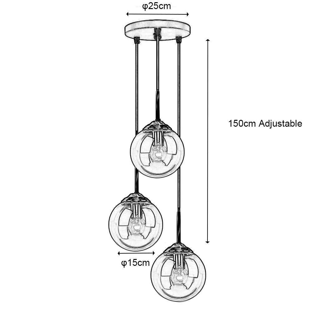 Jolof Store Industrial 3-Way Pendant Light – Amber Glass Chandelier