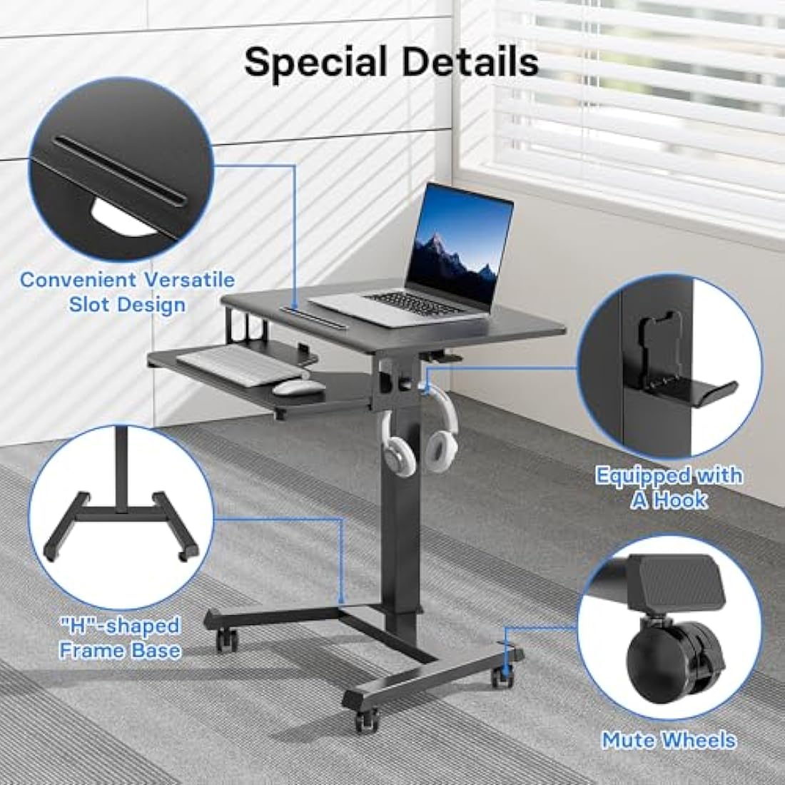 BONTEC Mobile Standing Desk – Height Adjustable Two-Tier Laptop Workstation