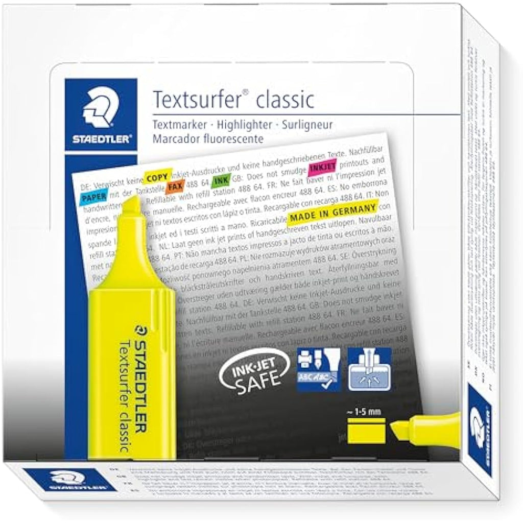 Staedtler Textsurfer Classic Yellow Highlighter – Inkjet Safe (10 Pack)