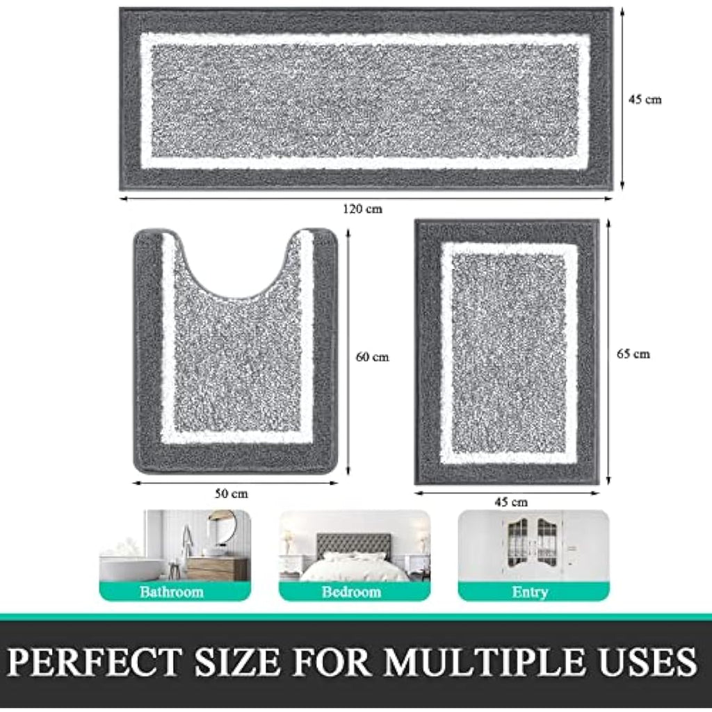 Pauwer 3-Piece Microfiber Bathroom Mat Set – Non-Slip & Absorbent, Dark Grey