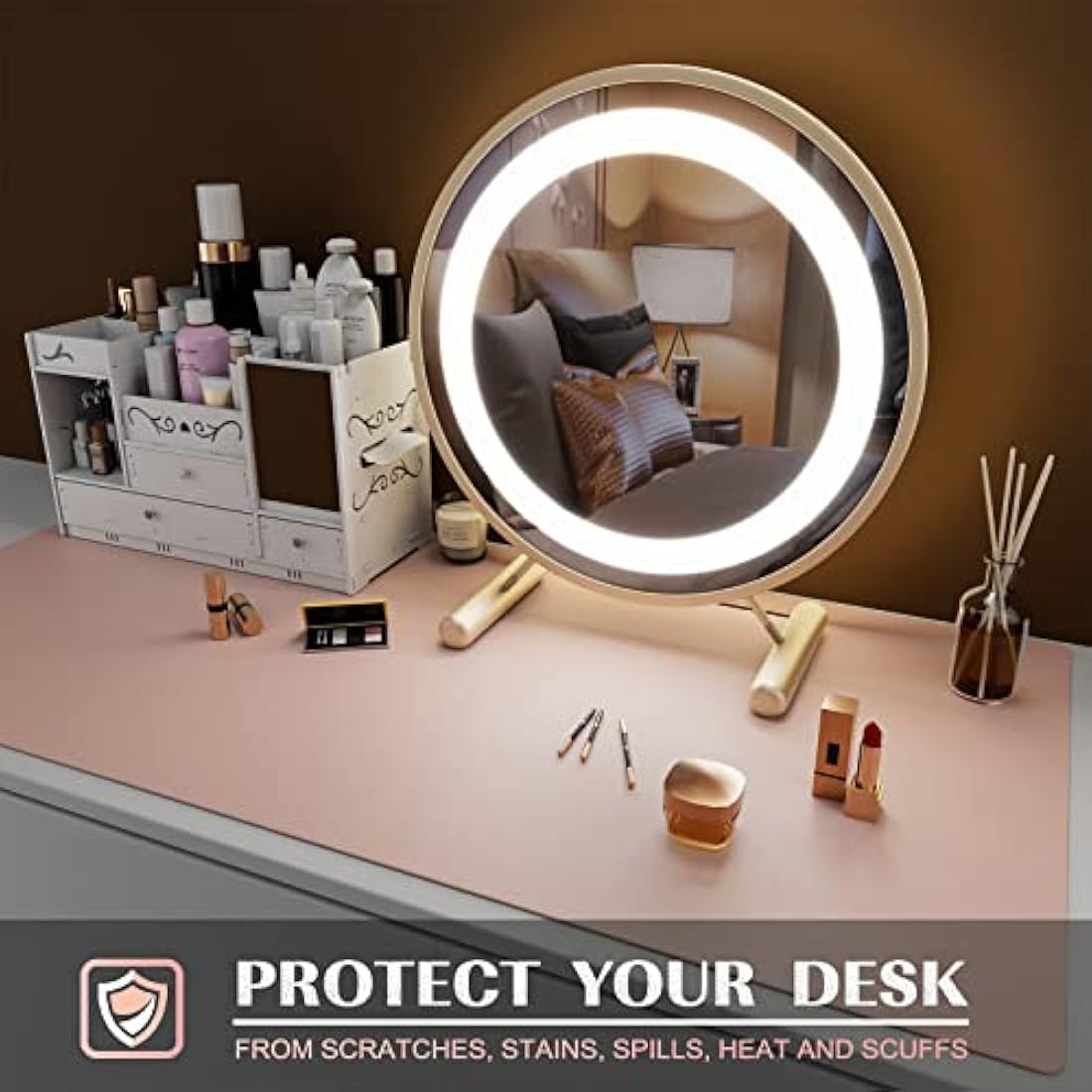 K KNODEL Leather Desk Mat – Dual-Sided Office Mouse Pad & Blotter, Pink