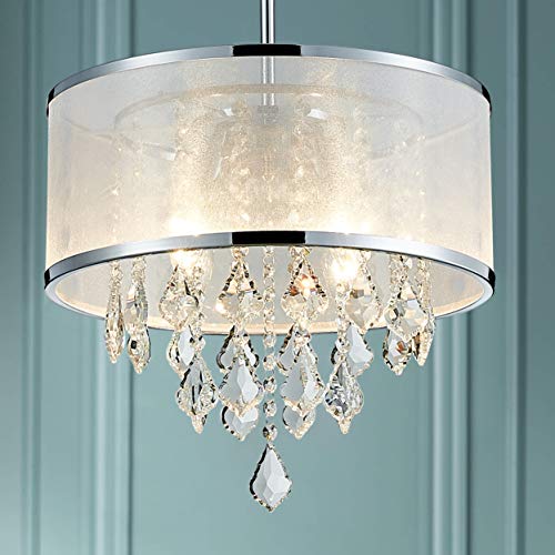 Bestier Modern Crystal Drum Chandelier – 4-Light Ceiling Pendant, 40cm