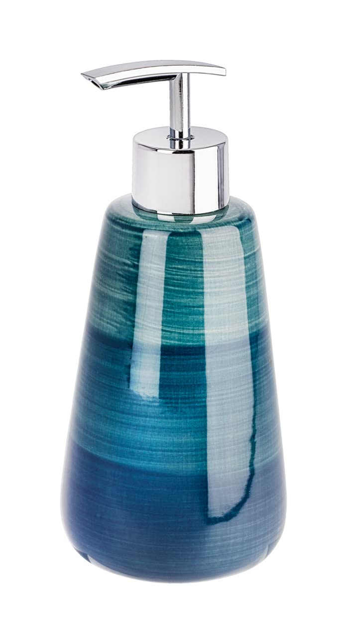 WENKO Pottery Ceramic Soap Dispenser – Hand Painted Petrol Blue, 360ml