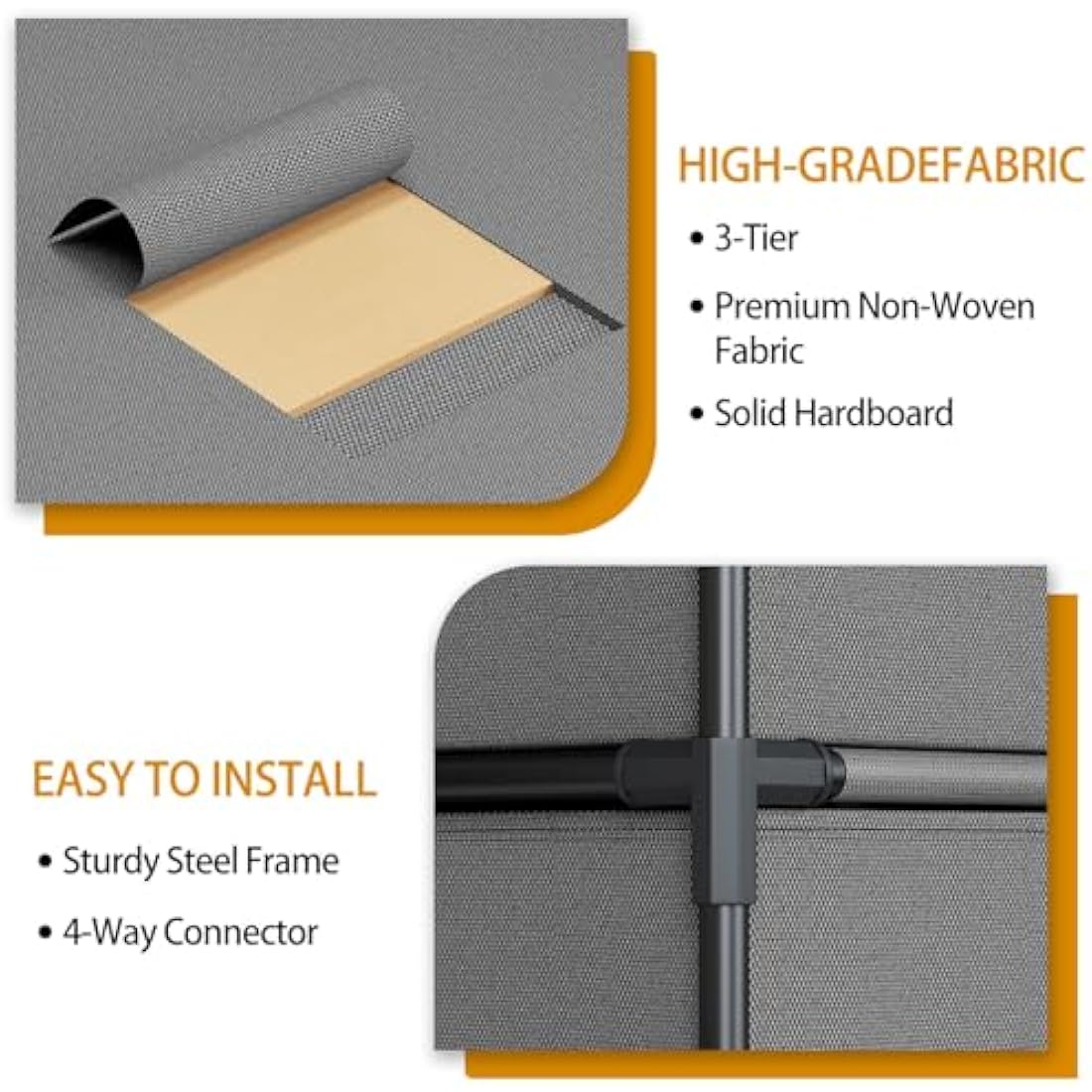 WANGIRL 4-Drawer Fabric Dresser – Grey Storage Chest with Steel Frame