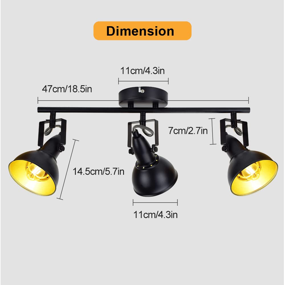Depuley 3-Way Swiveling Ceiling Spotlight | Retro Black & Gold Metal Light
