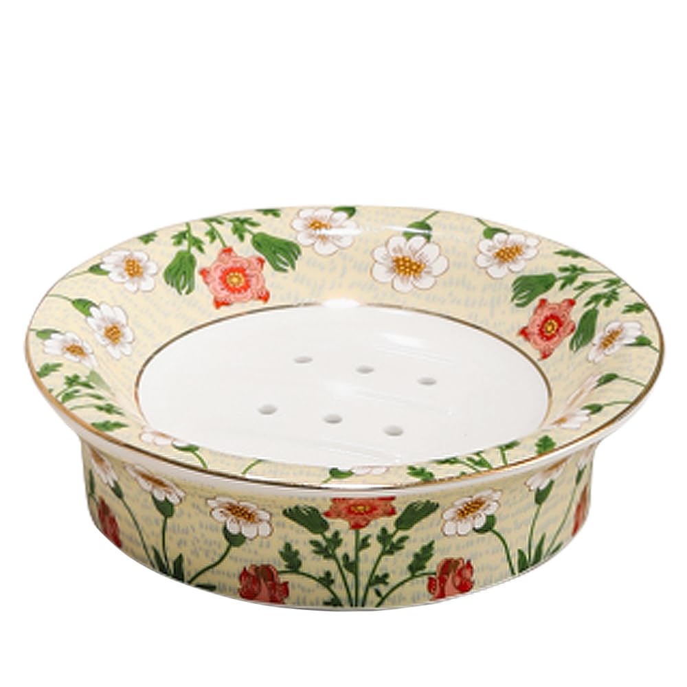 Vintage Floral Ceramic Soap Dish – Self Draining Round Tray