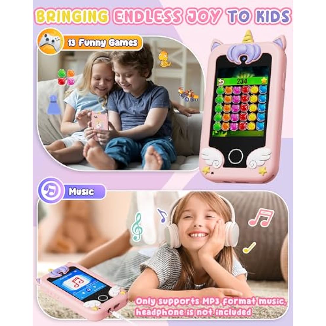 UCIDCI Kids Smart Phone Toy | Dual Camera & MP3 Player for Ages 3-7
