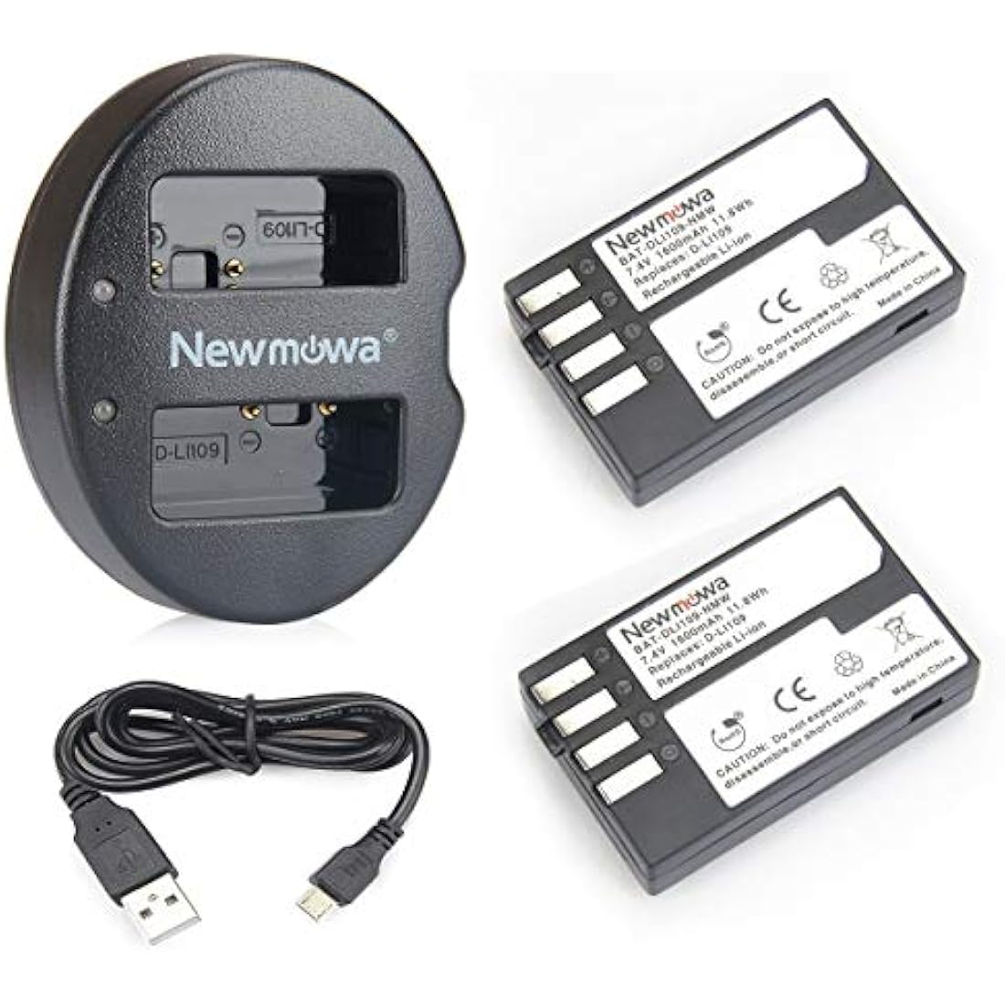 Newmowa D-Li109 Battery (2-Pack) and Dual USB Charger for Pentax K-30 K-50