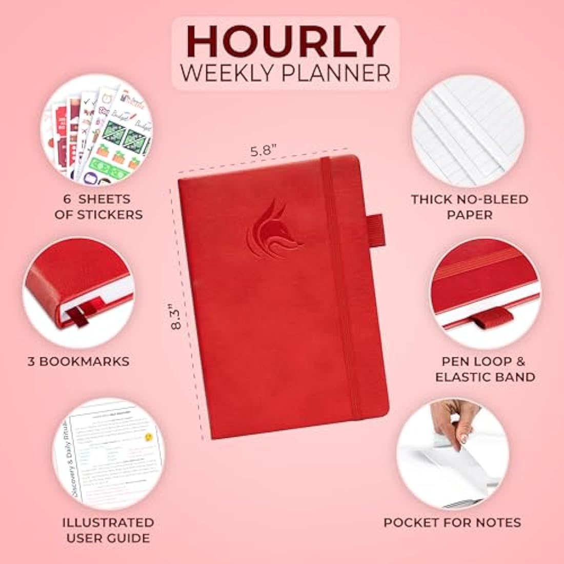 Clever Fox Undated Weekly Planner – A5 Hourly Appointment Book, Red