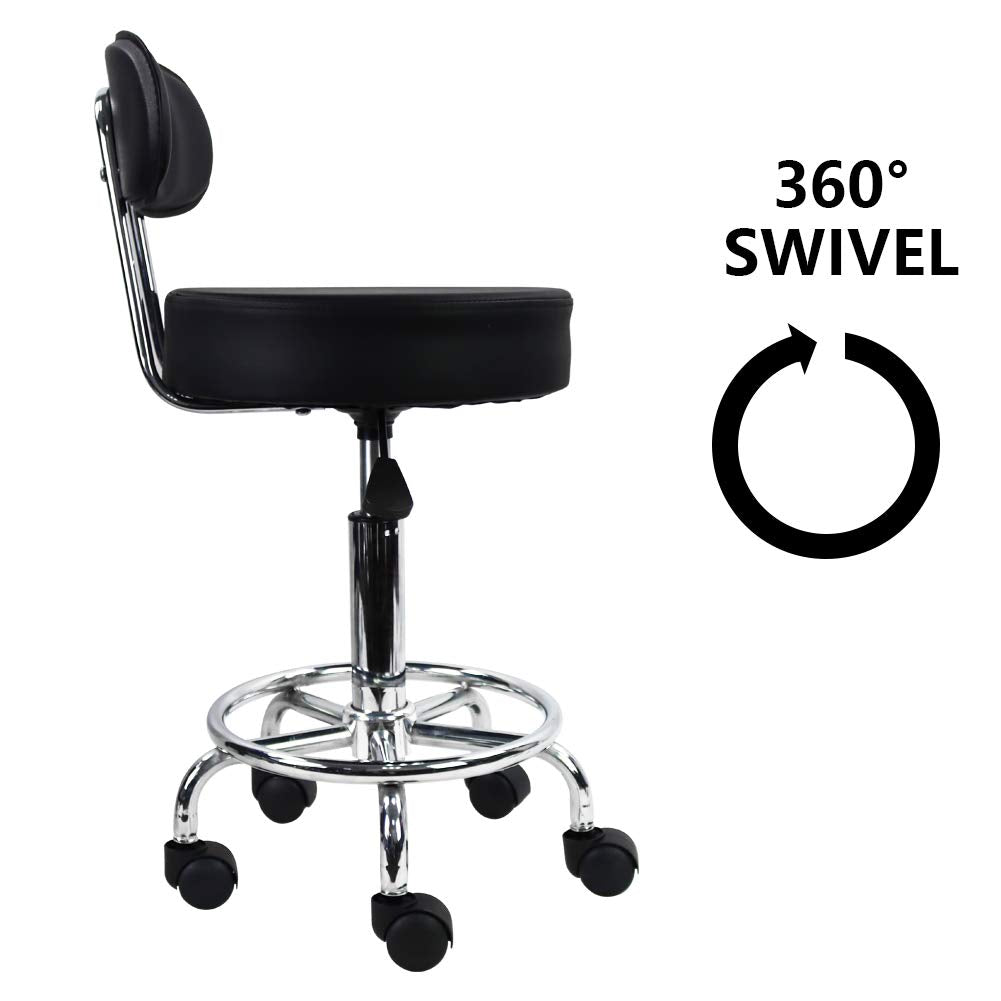 KKTONER PU Leather Rolling Stool – Adjustable Swivel Task Chair with Backrest