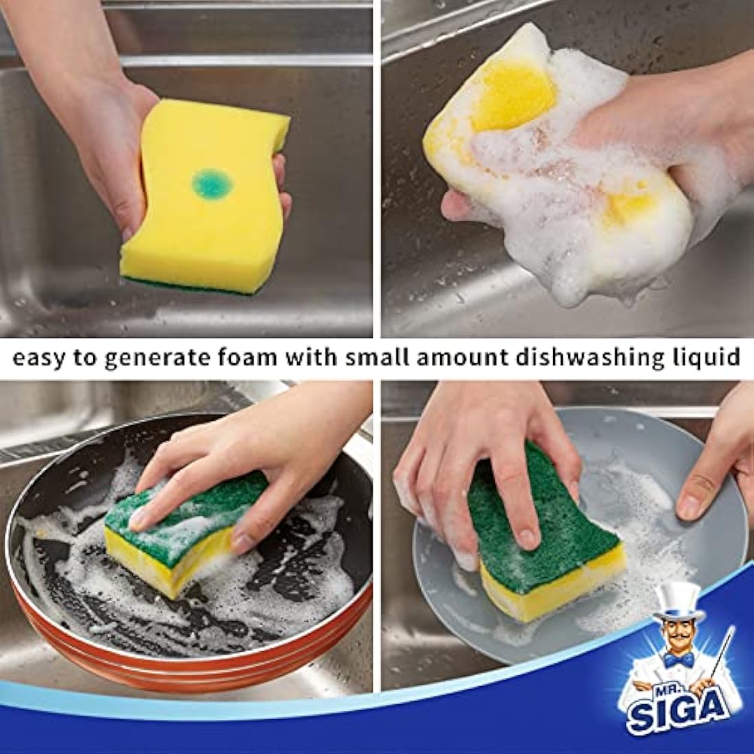 MR.SIGA Heavy Duty Scrub Sponges – 24 Pack Ergonomic Kitchen Sponges