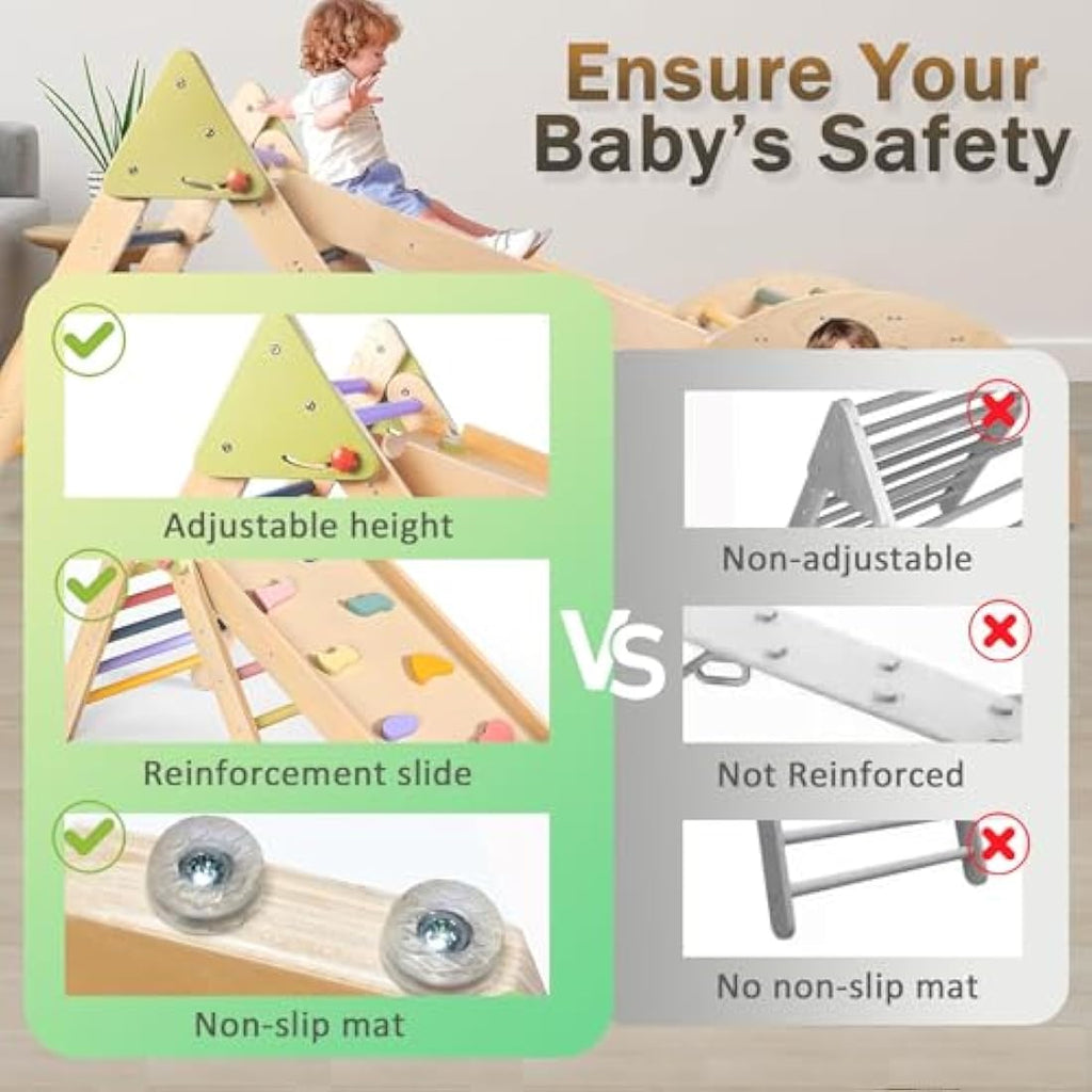 3-in-1 Wooden Pikler Triangle Set - Montessori Climbing Gym