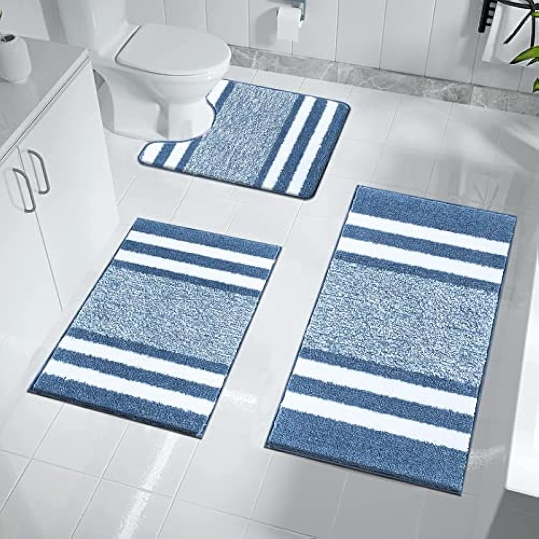 Pauwer 3-Piece Non-Slip Microfiber Bath Mat Set | Shaggy Absorbent Rugs