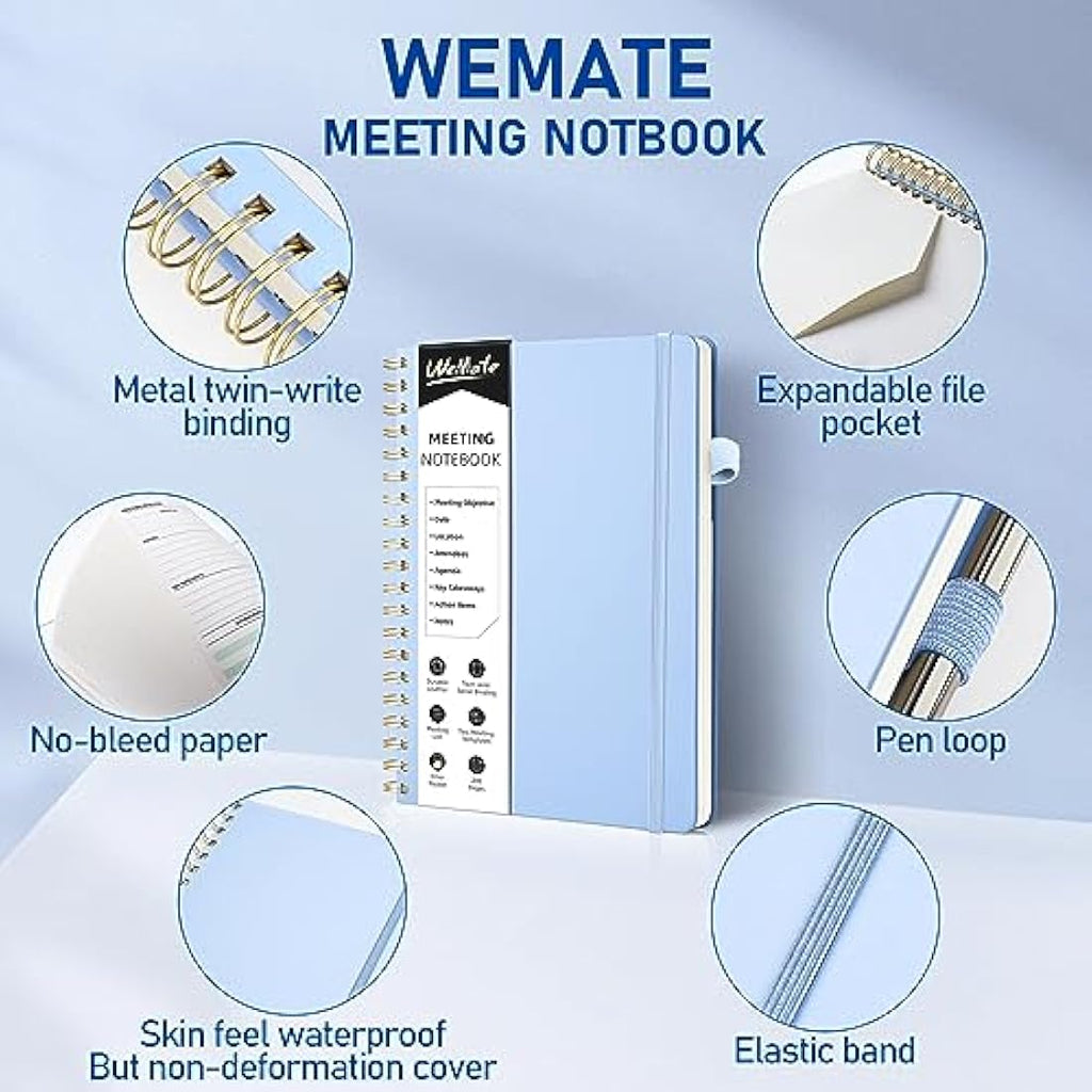WEMATE Meeting Notebook | B5 PU Leather Business Planner – Light Blue
