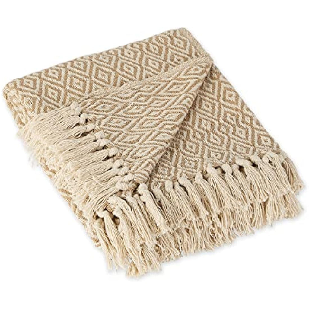 DII Stone Cotton Throw Blanket with Decorative Fringe – 50 x 60 Inch