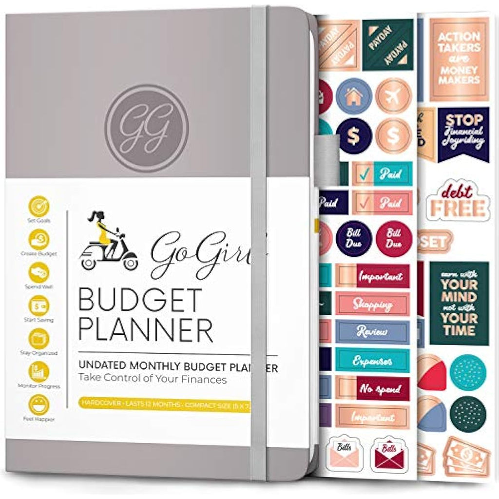 GoGirl Budget Planner – Undated Monthly Expense Tracker & Journal, Grey