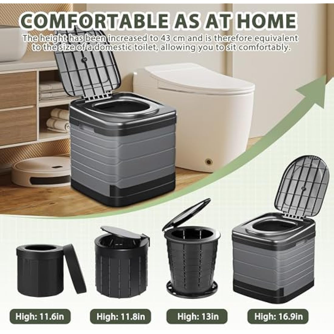 Congumi XXL Portable Camping Toilet – 16.9" Tall Folding Travel Toilet