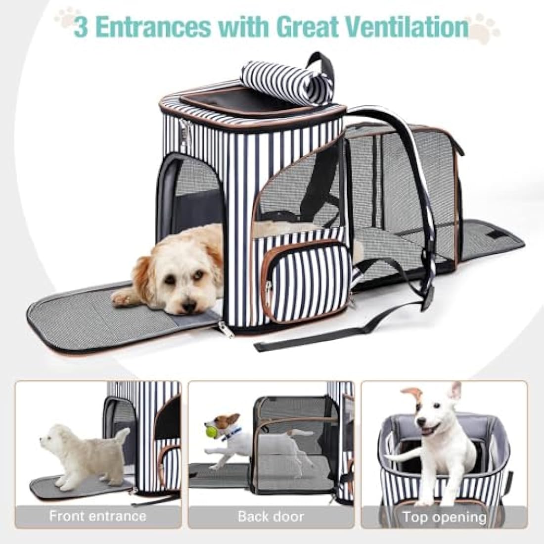 Lekesky Expandable Cat Carrier Backpack – Breathable Pet Rucksack, Striped