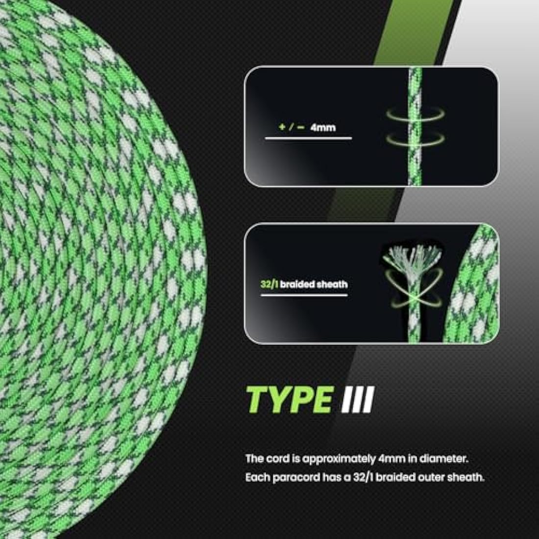 Abma Cord 4mm Nylon Paracord | 9 Strand Type III Survival Rope - 100m