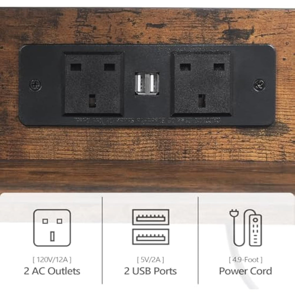 MAHANCRIS 3-Tier Printer Stand with Power Outlets - Rustic Brown